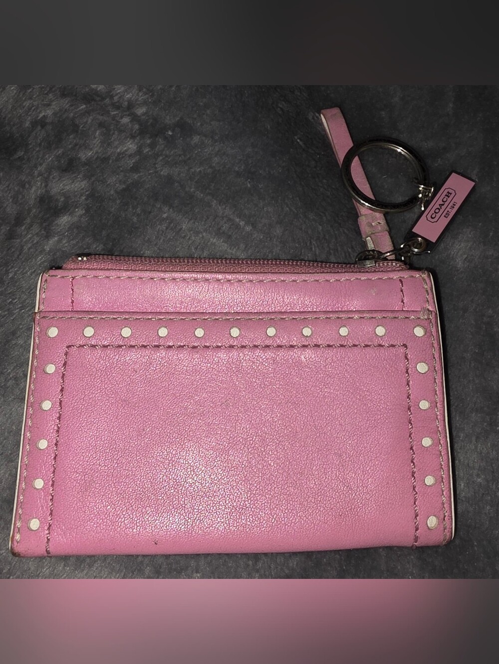 Vintage Coach Pink Leather Stud Zip Wristlet - Picture 3 of 6